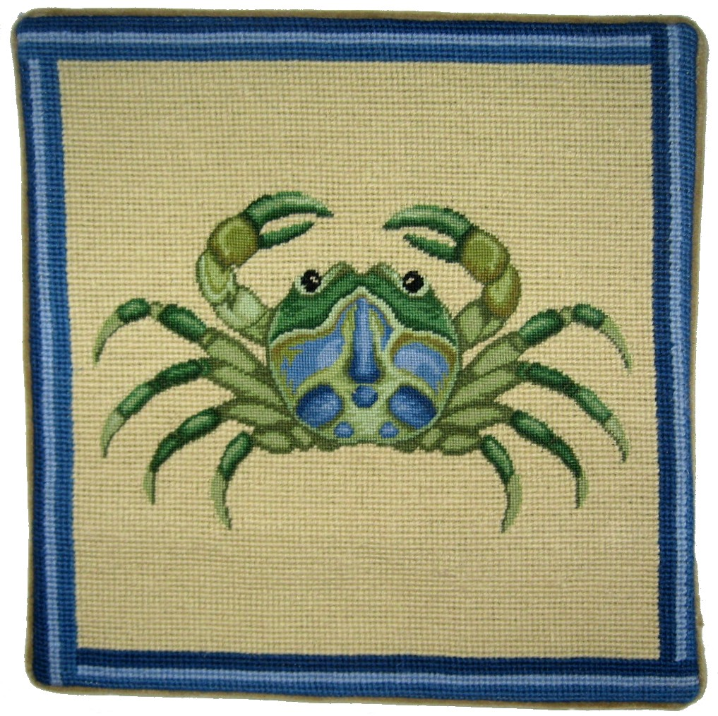 Green Crab Pettipoint Pillow 13 in.