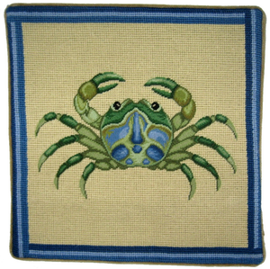 Green Crab Pettipoint Pillow 13 in.