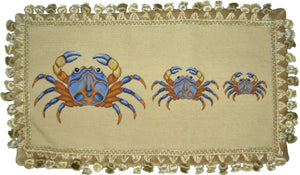 Three Blue Crabs Pettipoint Pillow 12 in. x 22 in.