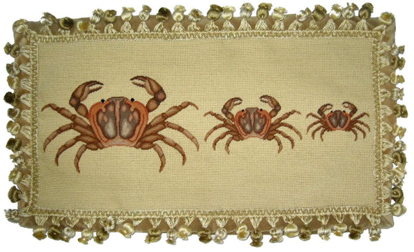 Three Brown Crabs Pettipoint Pillow 12 in. x 22 in.