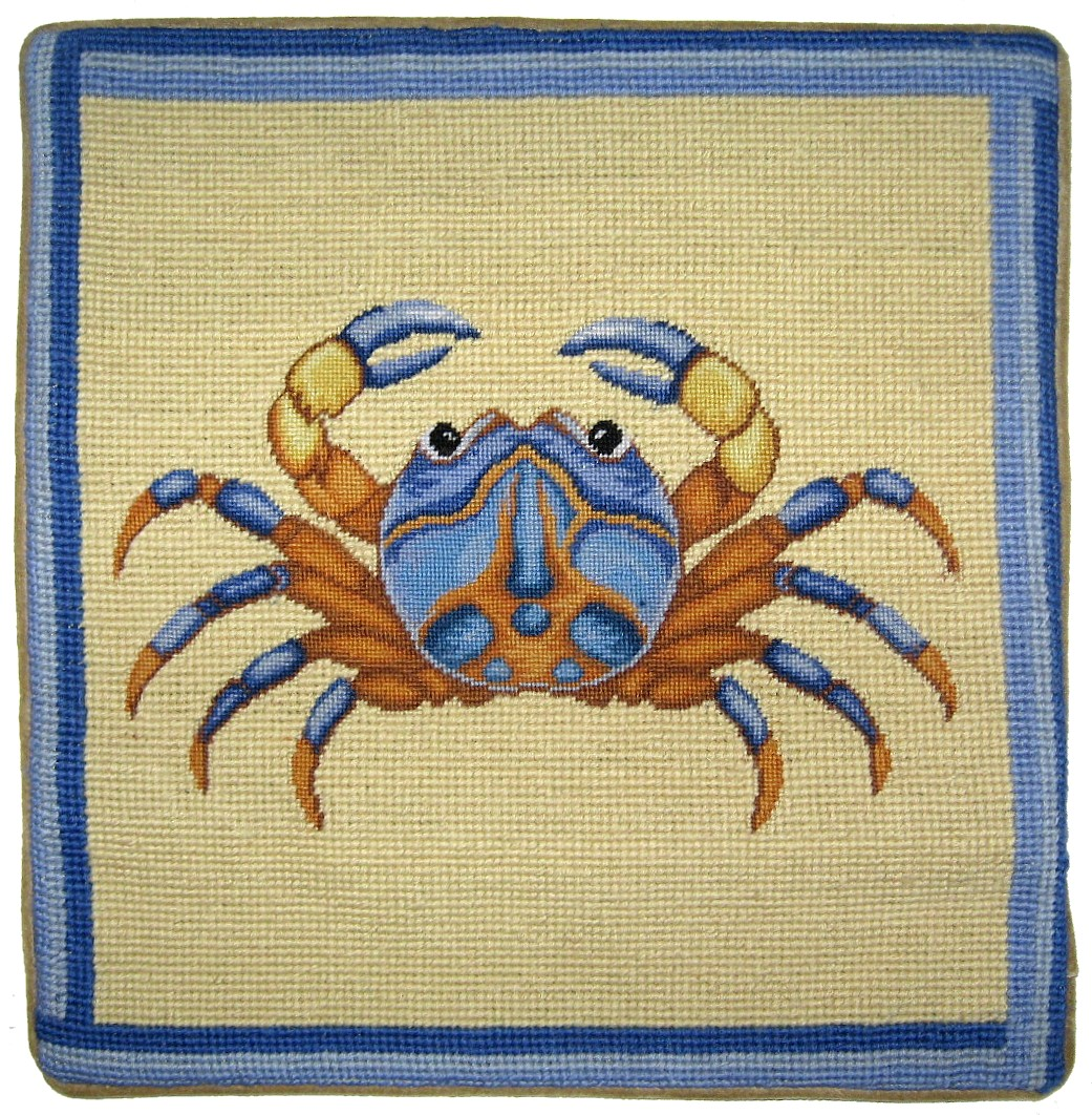 Blue Crab Pettipoint Pillow 13 in.