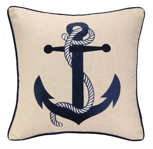Blue Anchor Embroidered Pillow 20"