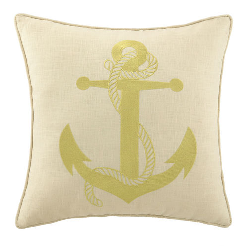 Gold Anchor Embroidered Pillow 20"