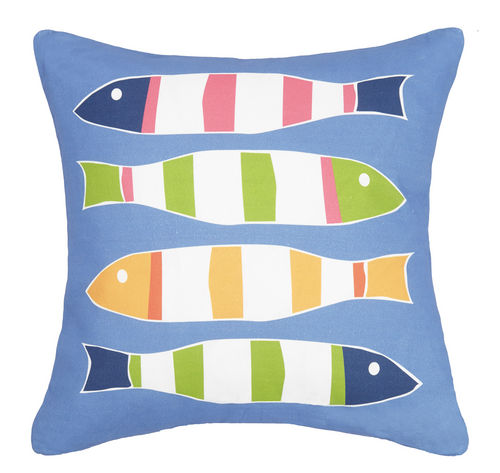 Blue Picket Fish Pillow 20 in.