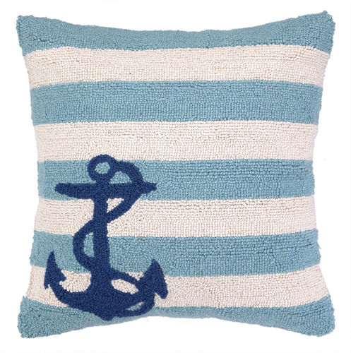 Anchor on Stripes Hooked Pillow 18 in.