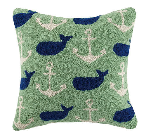 Whale & Anchor Hooked Pillow 16 in.