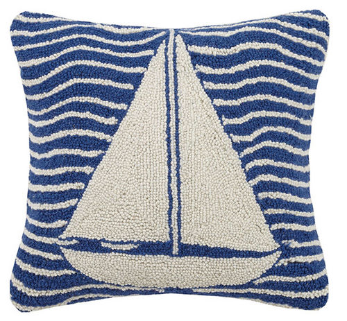 Multi Wave Sailboat Hooked Pillow 16 in.