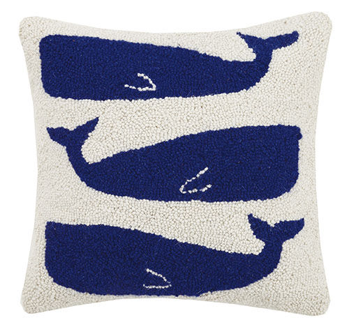 Whale Trio Hooked Pillow 16 in.