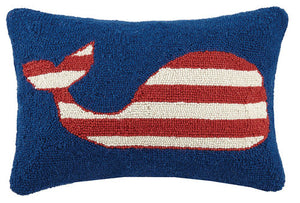 Striped Whale Hooked Pillow 12 in. x 18 in.