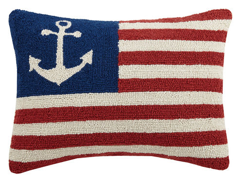 Anchor American Flag Hooked Pillow 14 in. x 18 in.