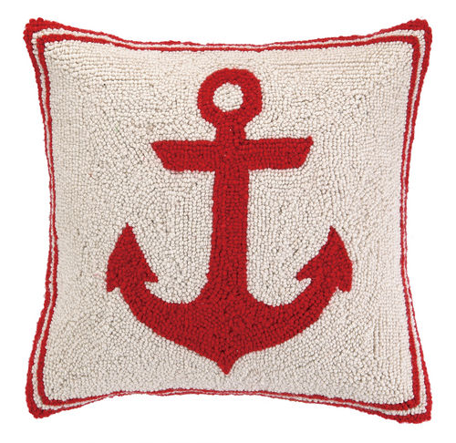 Red Anchor Hooked Pillow 16 in.