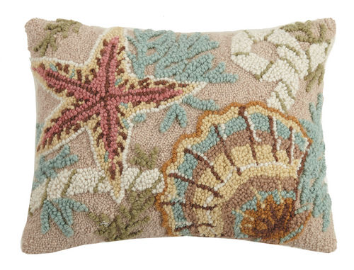 Starfish and Shell Hooked Pillow 14 in. x 18 in.