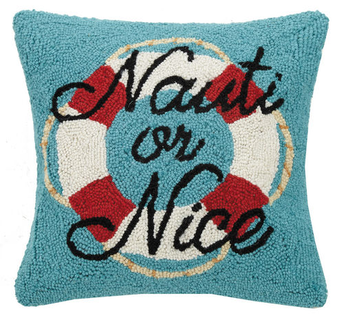 Nauti or Nice Hooked Pillow 16 in.