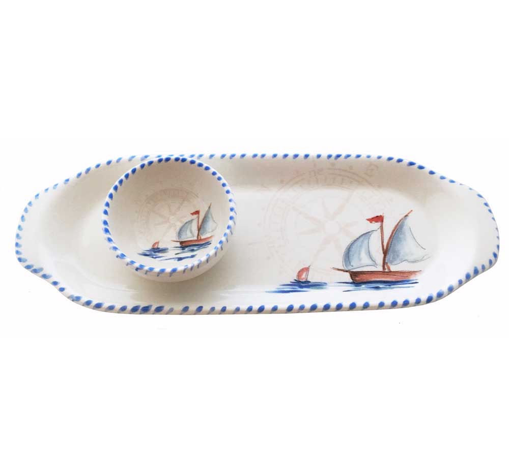 Sailboat Oval Plate and Mini Bowl