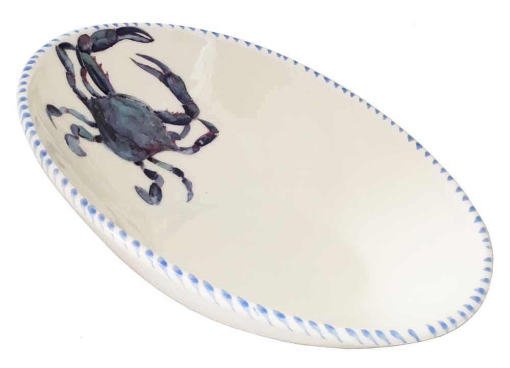 Blue Crab Large Oval Bowl