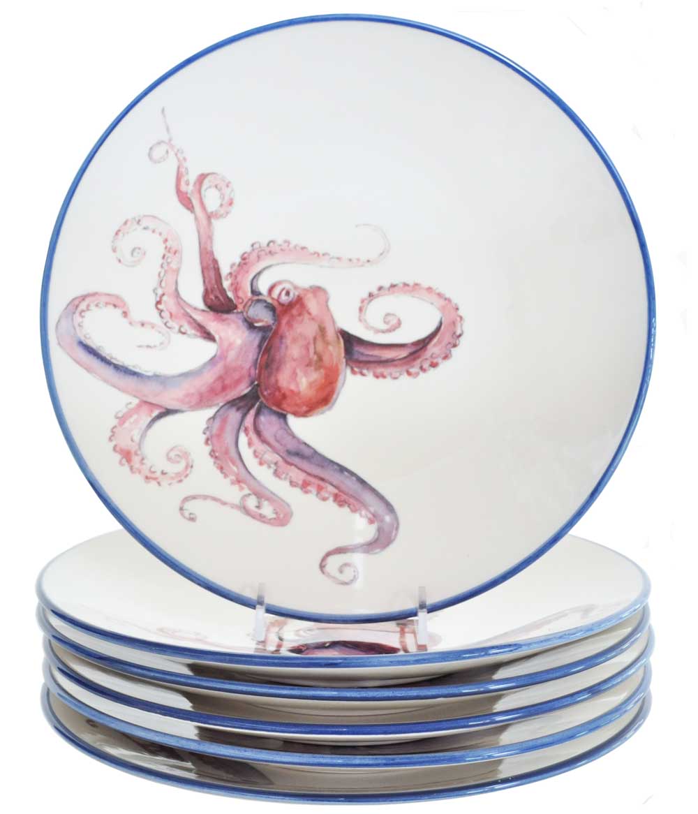 Octopus 10 Inch Dinner Plates (Set of 6)