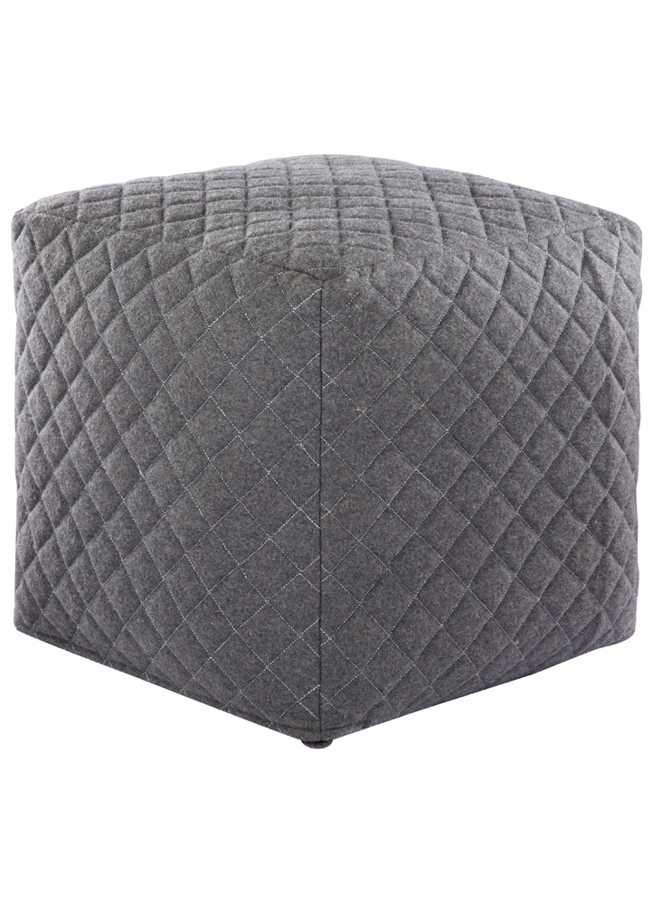 Gray Wool Blend Quilted Pouf