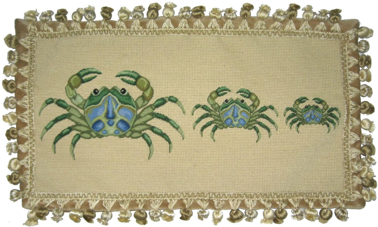 Three Green Crabs Pettipoint Pillow 12 in. x 22 in.